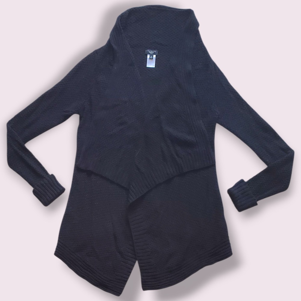 Talbots Petites Black Waterfall Cardigan Sweater‎ Size SP